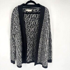 Loft Women's Marbled Wool Blend Open Front Cardigan Sweater Gray Black Size XL